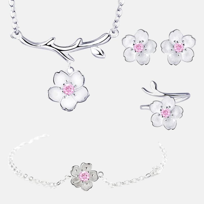 Conjunto Flor De Cerejeira Em Prata Esterlina 925 Cherry Blossom