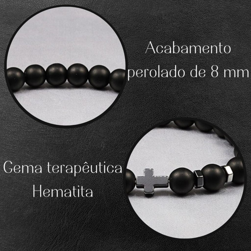 Pulseira Sagrada Em Pedra Hematita Premium Black Santo Stilo