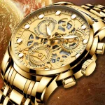 Relógio masculino Dourado Corrente com crucifixo anel ajustável pulseira dourada
