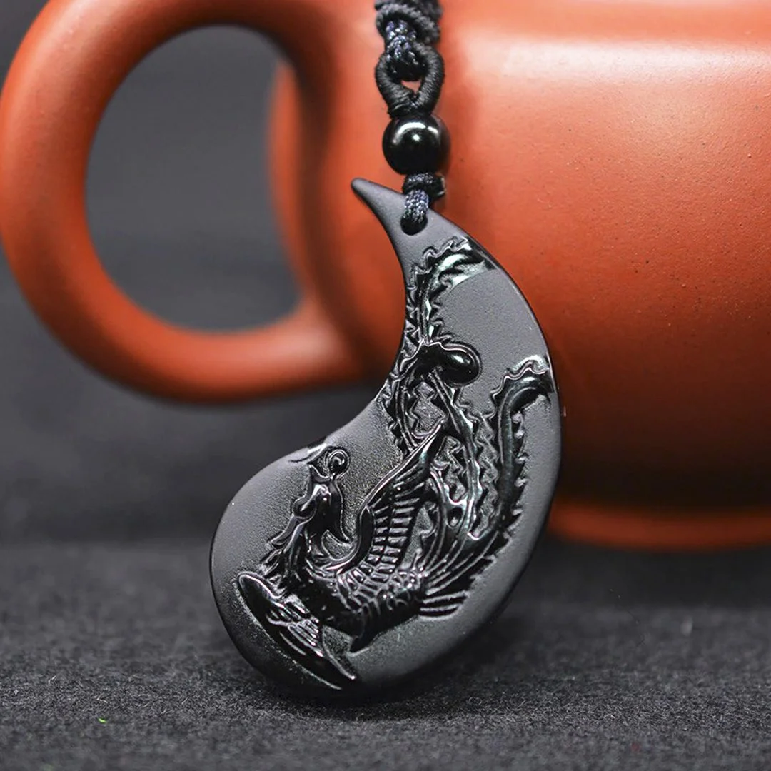 conjunto de colar unissex em obsidiana