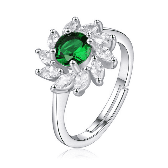 Conjunto “Emerald Flower” - Banhado a Prata Esterlina 925, cravejada com esmeraldas e cristais