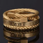 Relógio masculino Dourado Corrente com crucifixo anel ajustável pulseira dourada