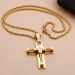 Relógio masculino Dourado Corrente com crucifixo anel ajustável pulseira dourada
