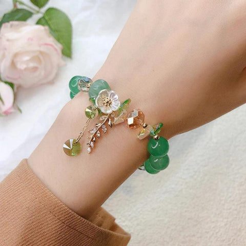 pulseira de cristais, pulseira feminina, acessórios femininos, pulseira de flor, pulseira elegante
