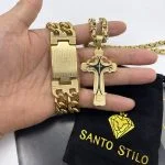 Conjunto Corrente e Pulseira Banhados a Ouro Nobreza Bizantina - Banhado a Ouro 18k - Correntes Masculinas- Flash Sale - SANTO STILO