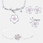 Conjunto Flor de Cerejeira em Prata Esterlina 925 - Cherry Blossom - Conjuntos e Kits - Conjuntos Femininos- Feminino - SANTO STILO