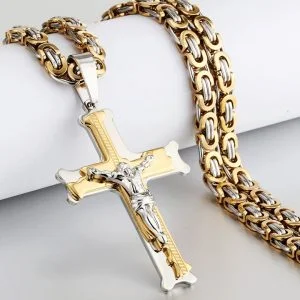Corrente com Crucifixo Banhado a Ouro - Sagrada Fé - Correntes Masculinas - Masculino- Novidades - SANTO STILO