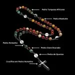 Crucifixo Sagrado em Cinco Pedras Naturais - Nature Divine - Colares Femininos - Energia Espiritual- Feminino - SANTO STILO