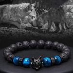 Pulseira Lobo com Pedras Naturais - Wolf Energy® - Acessórios Importados - Novidades- Pulseiras Masculinas - SANTO STILO