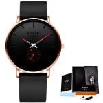 Relógio Minimalista em Aço Inoxidável - Elegance Black - Masculino - Pets- Pulseiras Masculinas - SANTO STILO