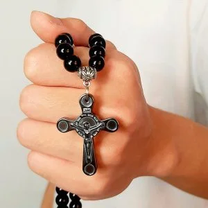 Terço Sagrado de Obsidiana Negra - Vulcanic Premium - Colar - Energia Espiritual- Masculino - SANTO STILO