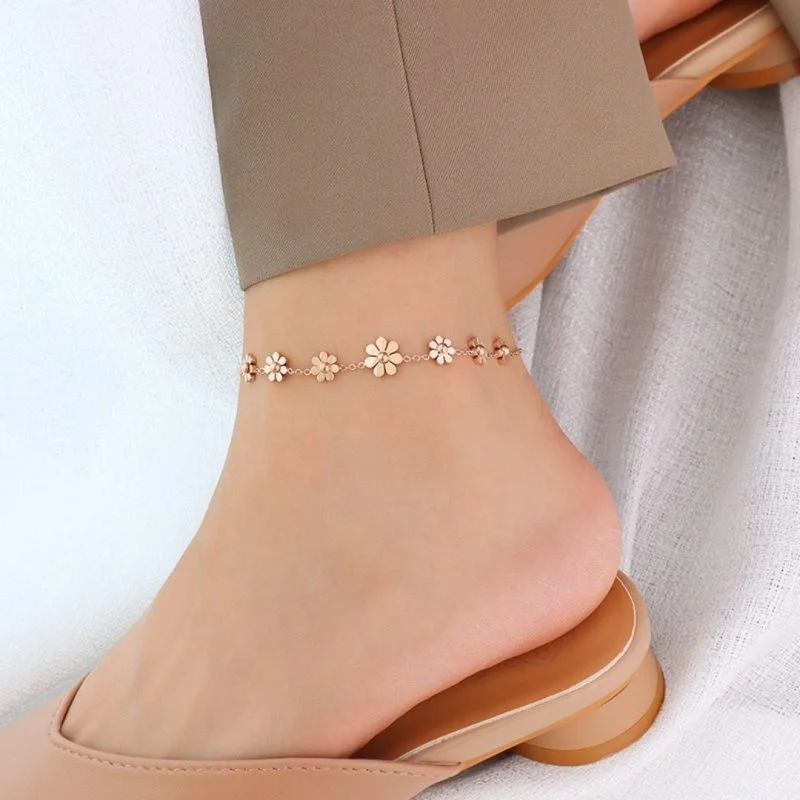 Tornozeleira em Aço Inoxidável - FlowerShine - Feminino - Novidades- Pingente de Flor - SANTO STILO