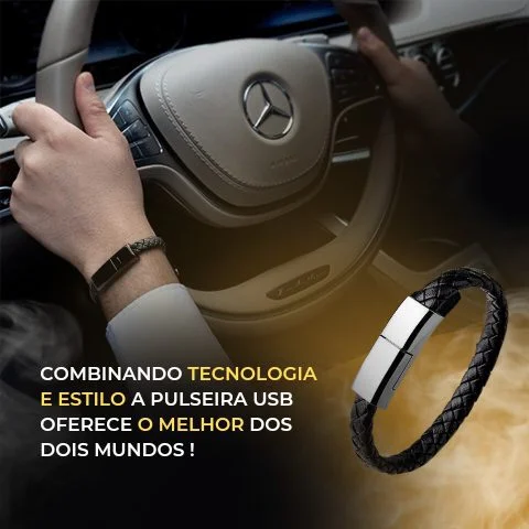 Puldeira USB que carregador e pendrive, em couro elástico, aço inoxidante. Para conectores Iphone, Micro USB e Tipo C. Prática de usar.