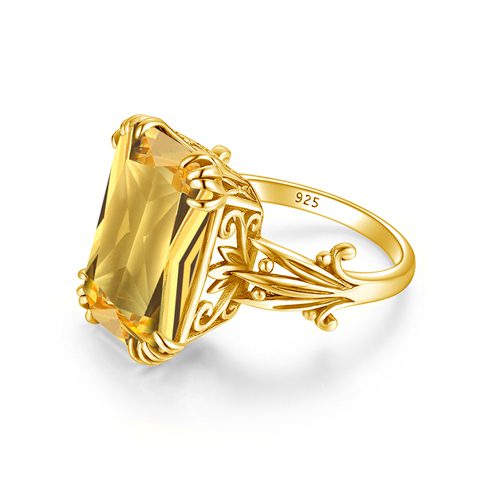 Anel da Prosperidade, Citrino Natural para Equilíbrio e Harmonia, anel em prata esterlina 925, semijoia de luxo, banhado à ouro 18k