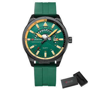 relógio masculino verde, relógio moderno, moda masculina