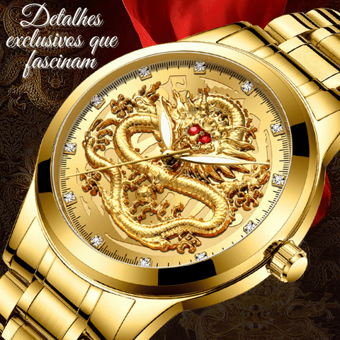 relógio masculino, relógio de luxo, relógios luxuosos, relógios marcantes, relógio exclusivo, poder, homem, dragão, relógio em aço inoxidável, vidro hardlex, elegante, sofisticação, acessórios masculinos, acessórios da moda