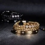 Pulseira Masculina Ajustável, acessórios masculinos diferentes, Conjunto de Pulseiras Pretas, Bracelete Cravejado, Aço Inoxidável Antialérgico