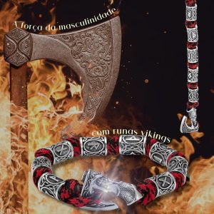 machado viking, runas nórdicas, pulseira masculina