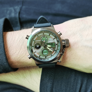 Relógio Masculino, Relógio de Aço inoxidável, Relógio Verde, Relógio de luxo, Relógio militar