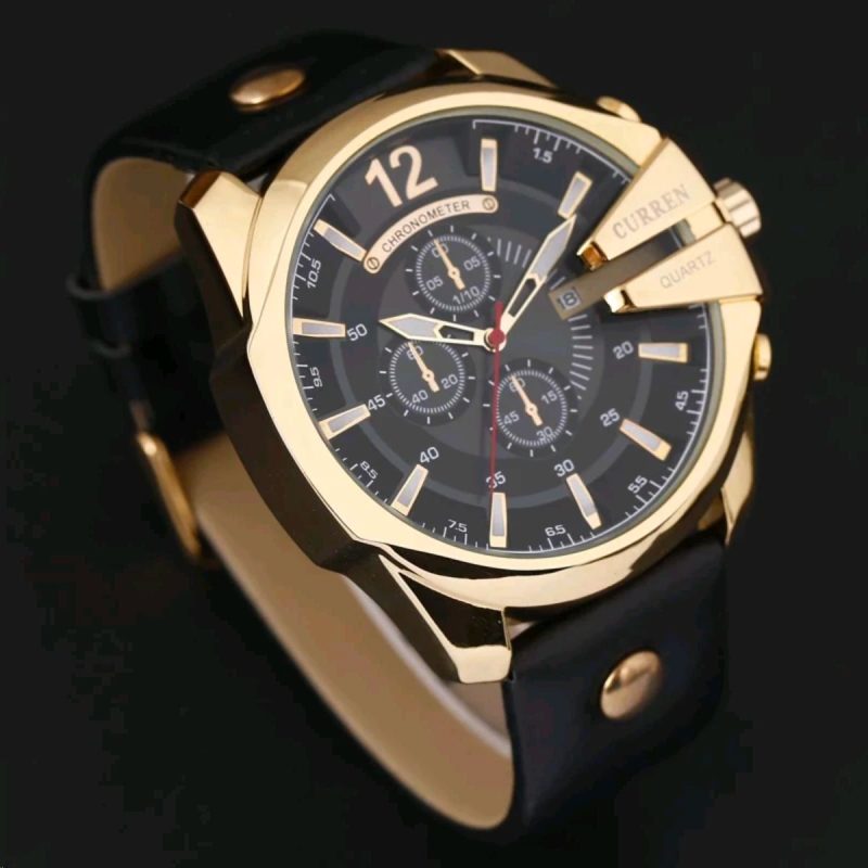 relógio masculino - relógio preto e dourado - relógio de pulso