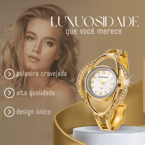 modelo com relógio - mulher com relógio dourado - relógio luxuoso