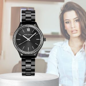 relógio de luxo, relógio feminino, relógio preto, relógio de aço inoxidável, relógio resistente, resistente à água, à prova de choque, relógio analógico,