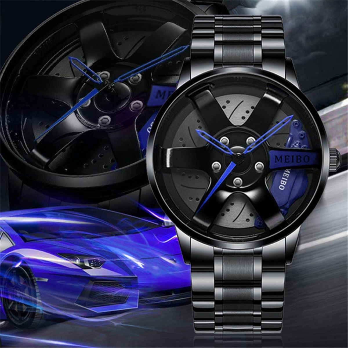relógio masculino, apaixonados por carros, velocidade, aço inoxidável, relógio de aço inoxidável, design exclusivo, roda de liga leve, qualidade premium, automobilismo, pódio, visor de cristal hardlex, relógio diferenciado,