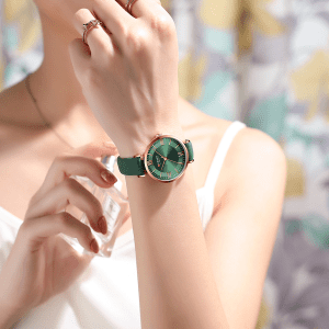 Relógio Feminino, Relógio verde, Relógio de Luxo, Ouro Rosé