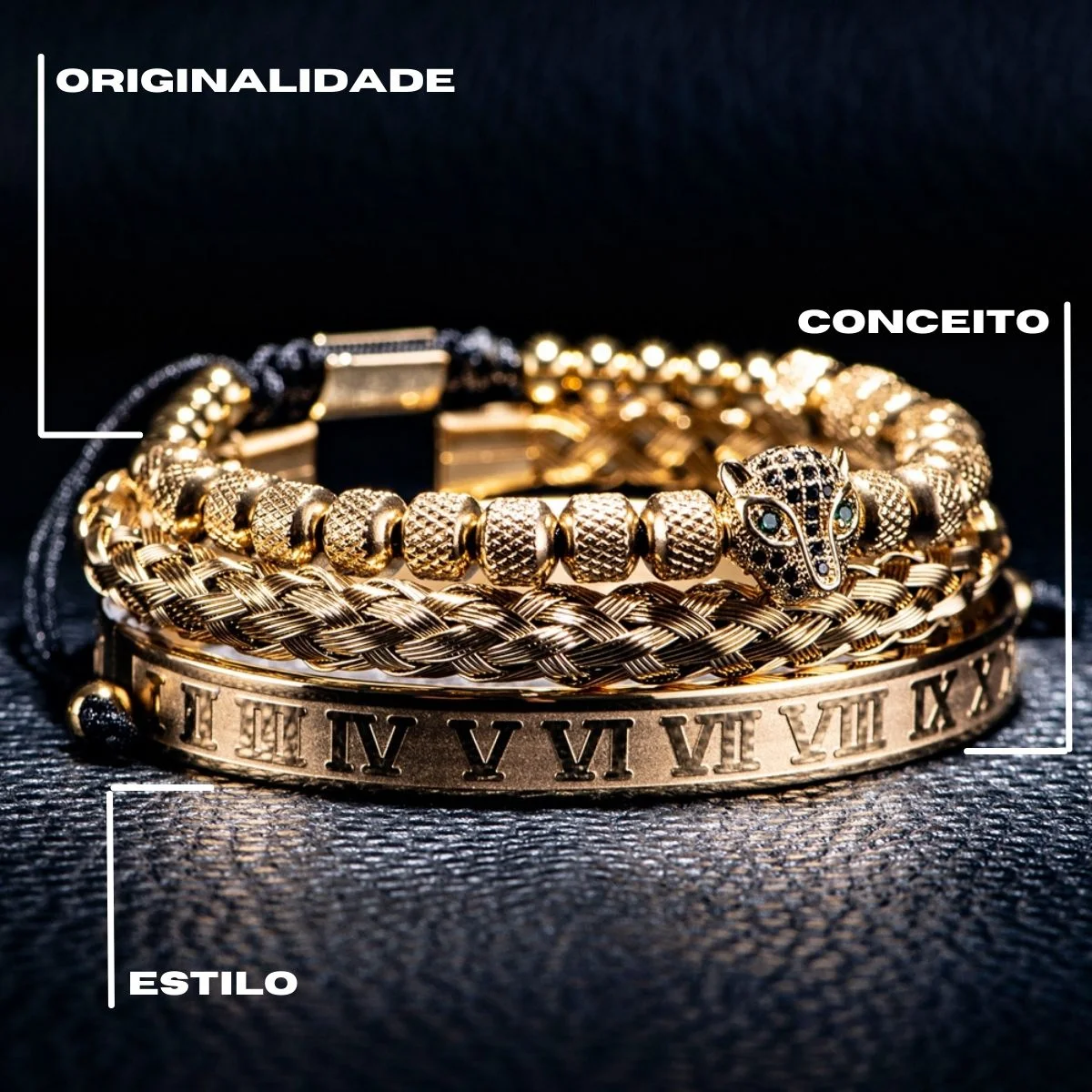 Pulseira Masculina de Couro Premium – Brave Style – Santo Stilo