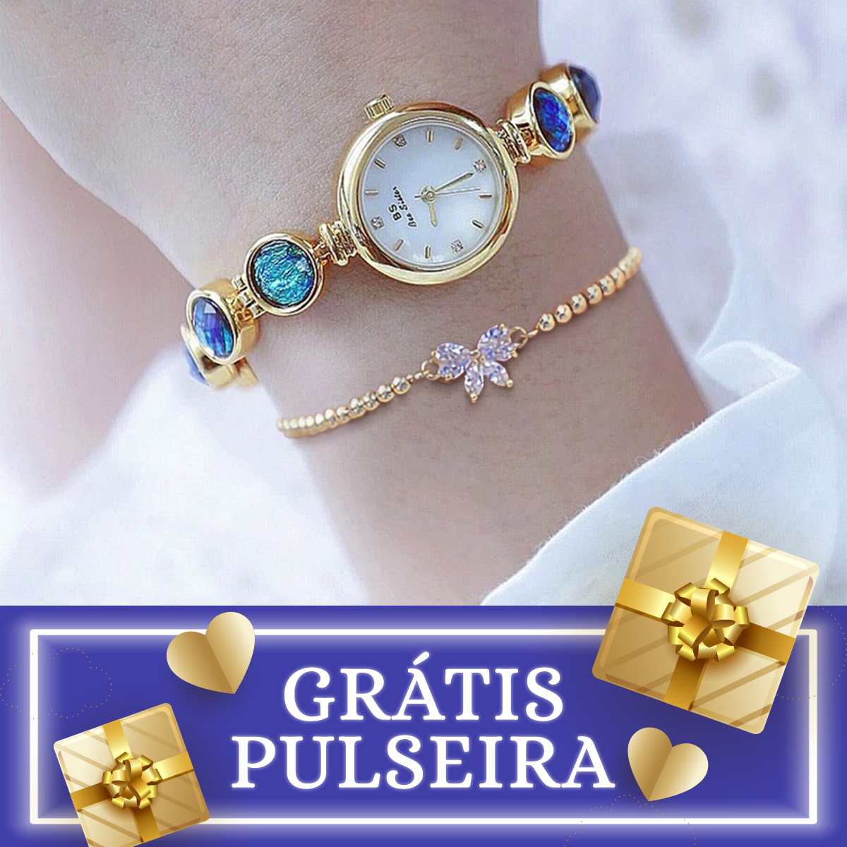 Relógio com Pulseira de Presente, Grátis Pulseira, Kit Relógio e Pulseira para Presente, Presente de Natal