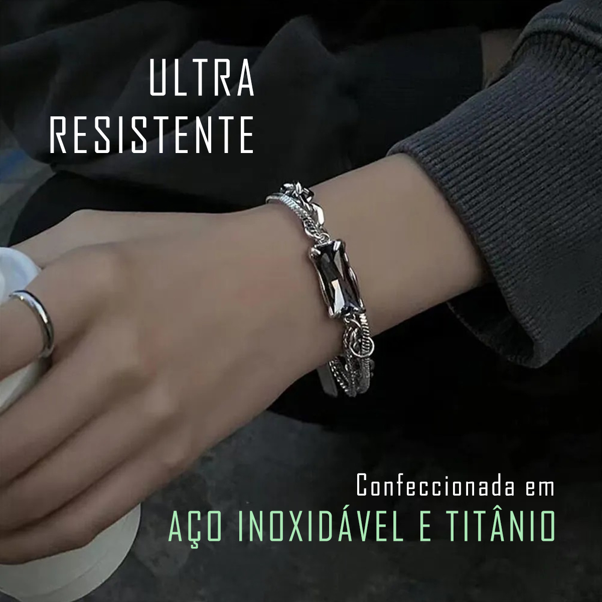 titânium, pulseira em aço inoxidável antialérgico, pulseira robusta, ultra resistente, luxo