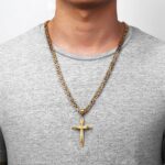 Crucifixo masculino dourado, Crucifixo com corrente bizantina, Crucifixo religioso masculino